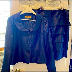 Kasper- Midnight Blue Shantung Skirt Suit size 14
